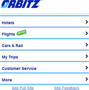 Orbitz mobile home page
